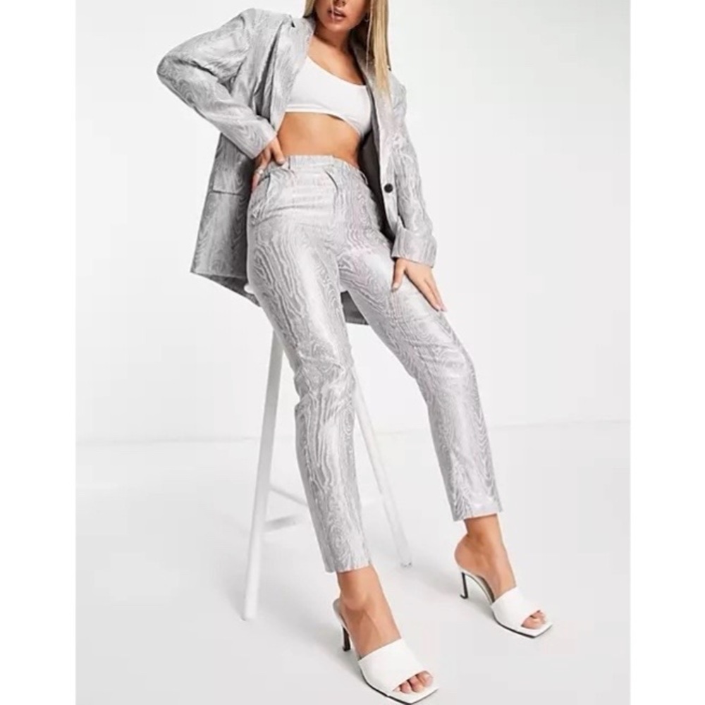 ASOS DESIGN moire suit pants in metallic